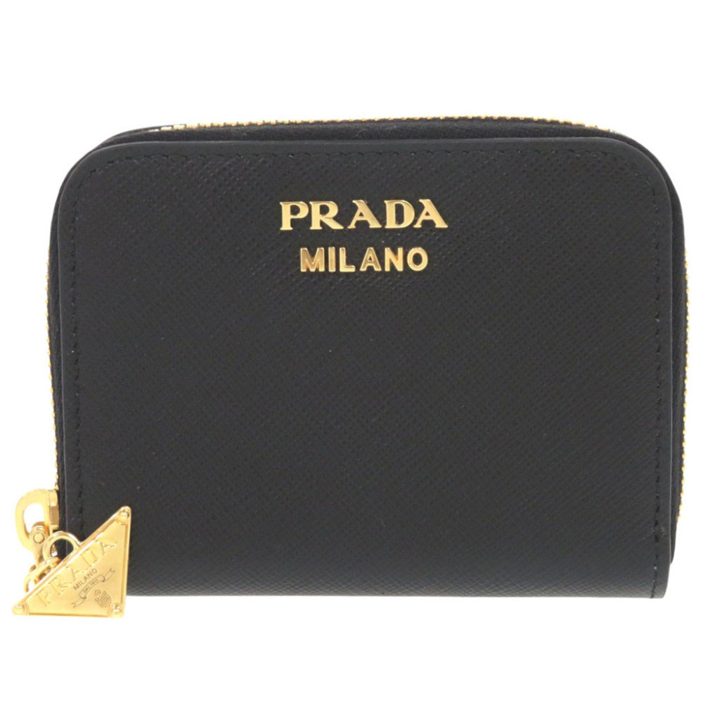 Prada Saffiano Triangle Logo Charm Black Wallet/Coin Case 1052PRADA